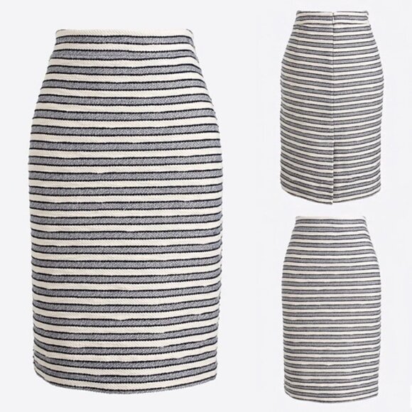 J. Crew Factory Blue & White Striped Terry Pencil Skirt 0 - Picture 1 of 7
